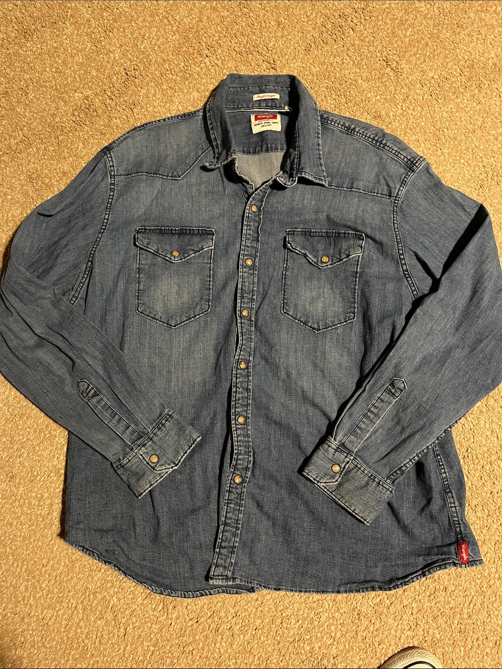 Wrangler Men's Blue Denim Western Shirt pearl snap XL